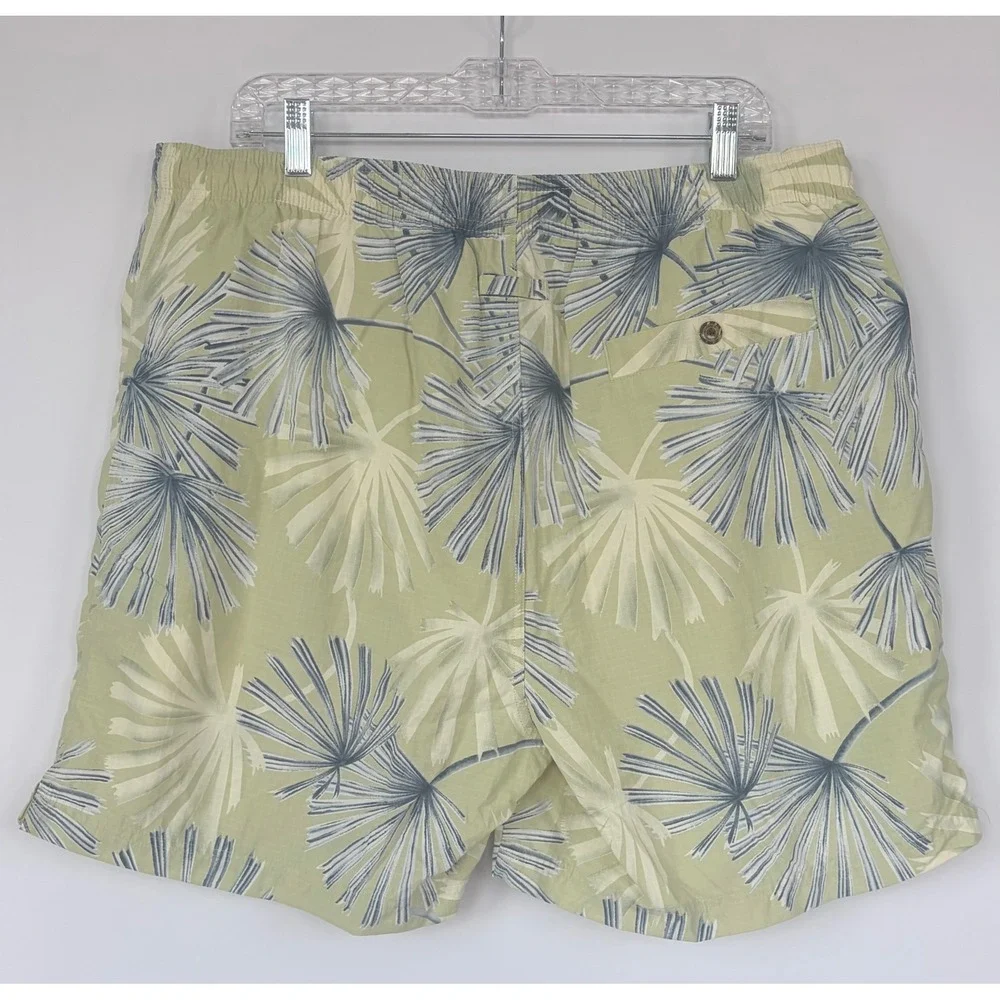 Tommy Bahama Mens Swim Trunks Large Green Blue Palm Leaf Ripstop Mesh Lined 6in